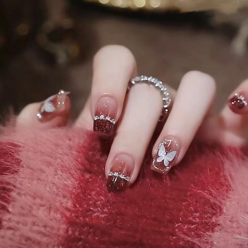 Glamorous Press-On Nail Set with Decorative Gemstone Accents Bowlift
