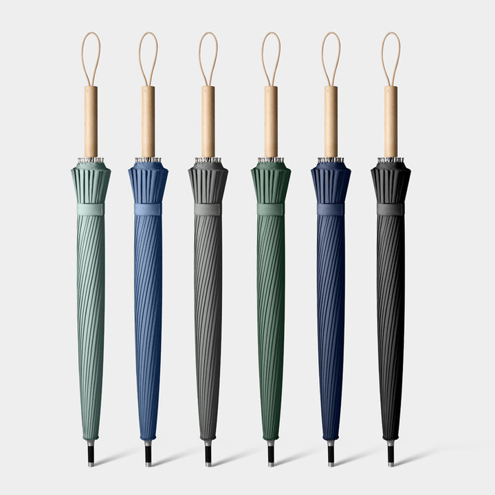 Women's elegant folding umbrella with ergonomic wooden handle and wind-resistant structure Bowlift