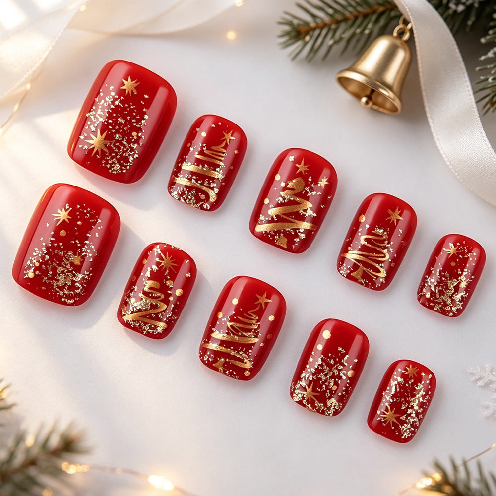 Festive Holiday-Themed Press-On Nail Art Bowlift