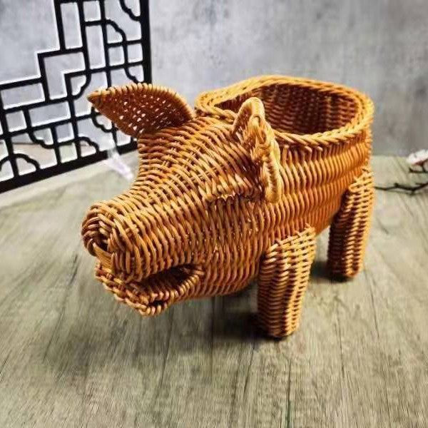 Decorative Woven Dog-Shaped Storage Basket Bowlift