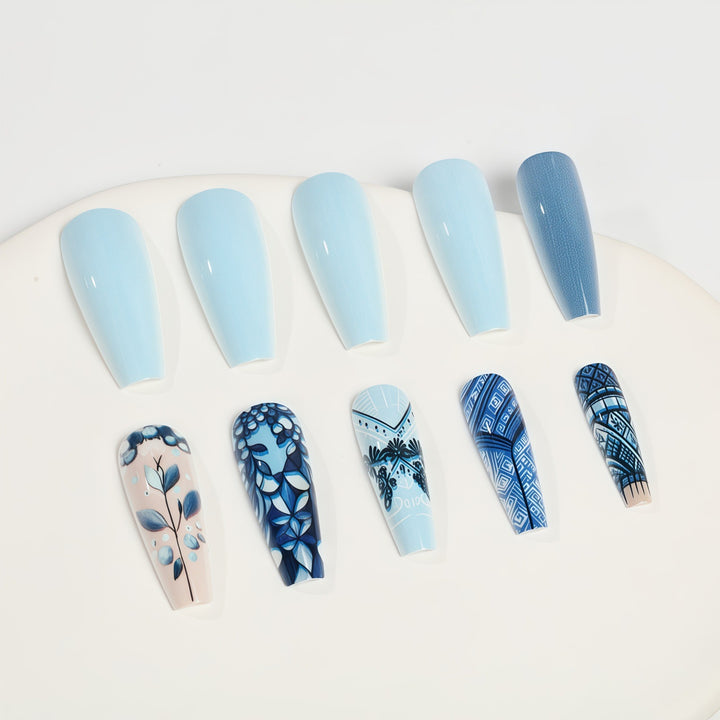 Nail art with floral and geometric design Bowlift