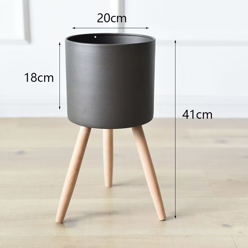 Plant pot with wooden stand