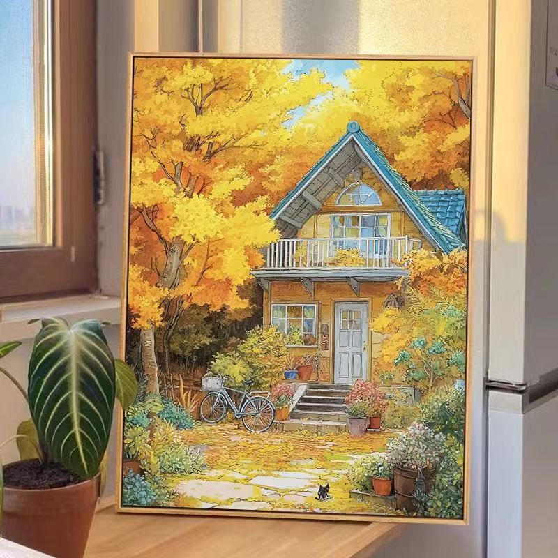 Autumn House Scene Canvas Wall Art Bowlift