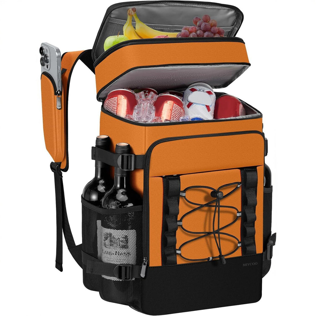 Unisex insulated cooling backpack with bottle holder, organizer pocket and padded carrying comfort Bowlift
