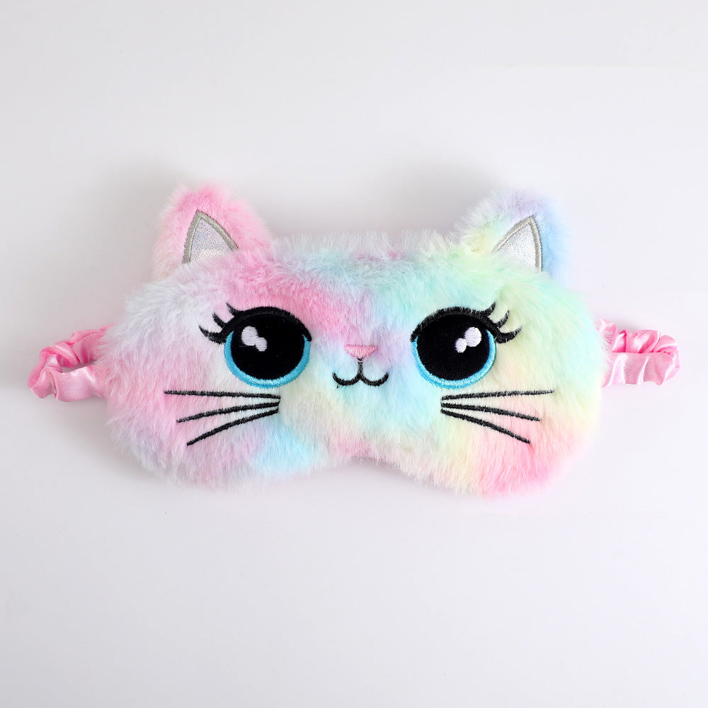 Women's cozy sleep mask in cat shape with embroidered face, soft plush ears, and adjustable satin ribbon Bowlift