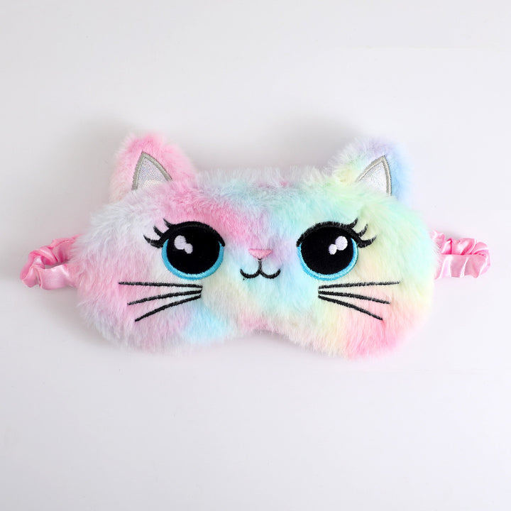 Women's cozy sleep mask in cat shape with embroidered face, soft plush ears, and adjustable satin ribbon Bowlift