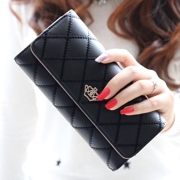 Quilted Long Wallet Clutch with Card Organizer and Coin Compartment Bowlift