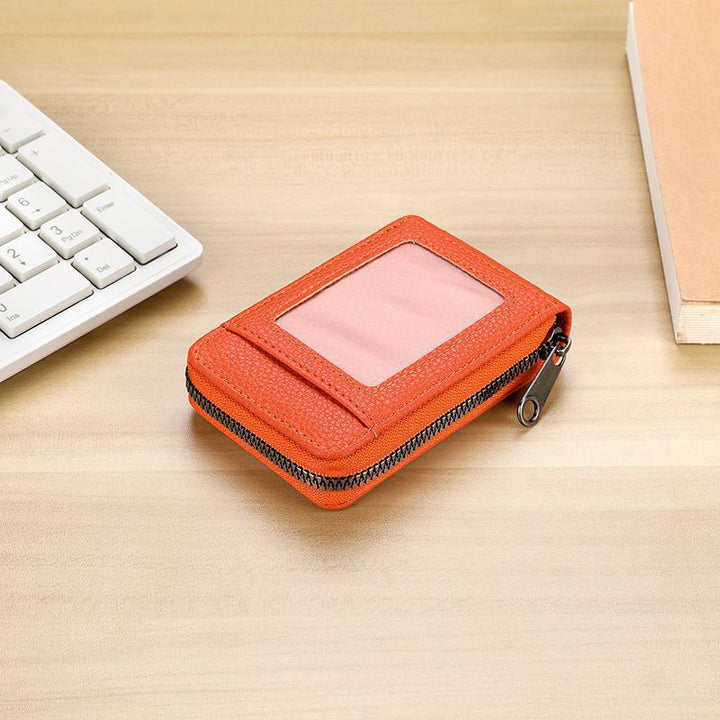 RFID-Blocking Textured Leather Zip Card Holder Bowlift