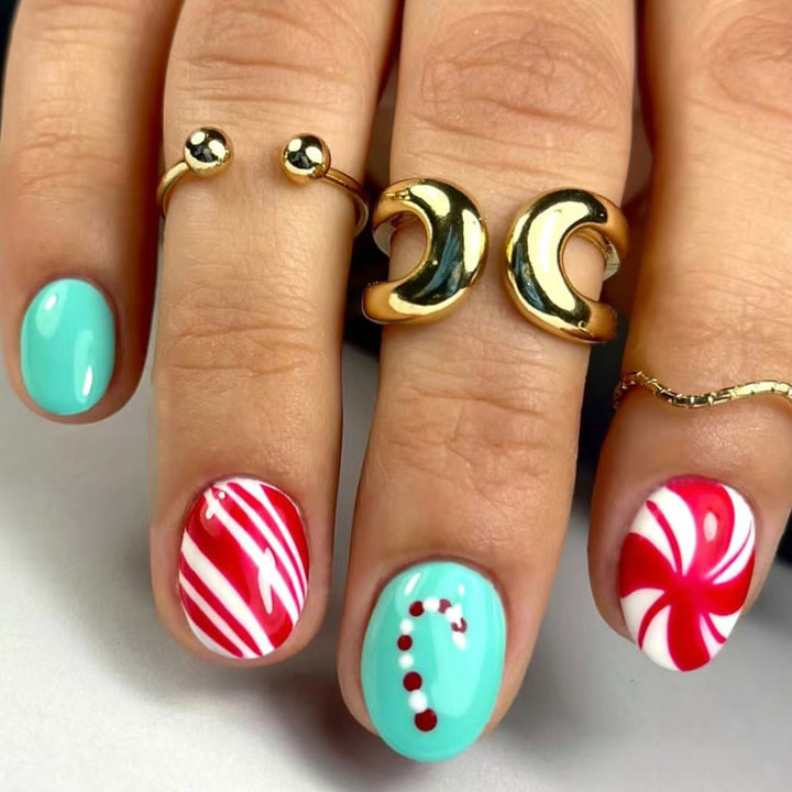 Festive Candy Cane Press-On Nails Bowlift