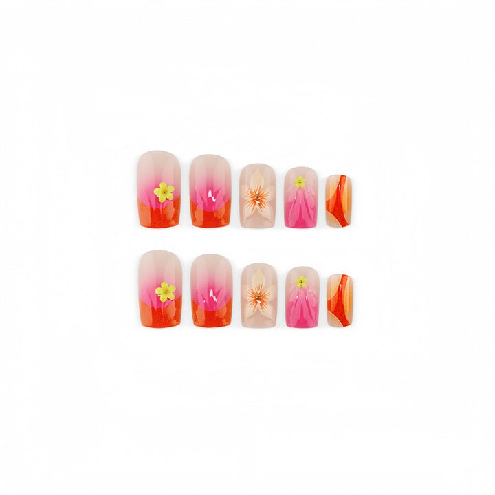 Artificial nails with floral 3D designs and gradient color Bowlift