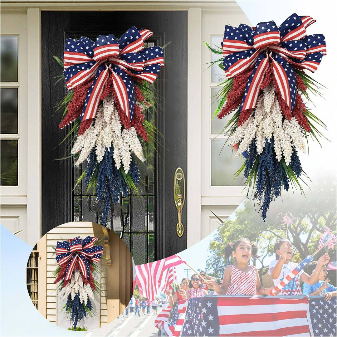 Unisex nan more patriotic door decoration swag with bow and intricate berry branches Bowlift