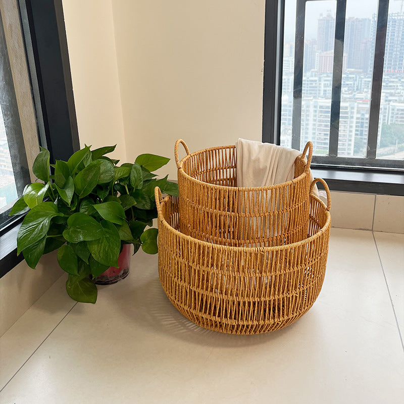 Women Round Braided Laundry Basket Bowlift