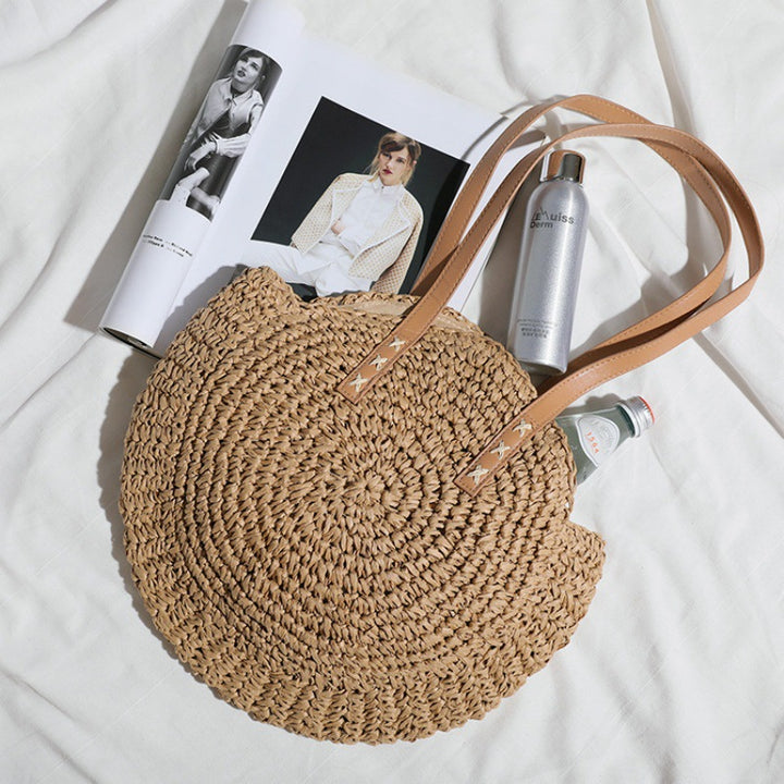 Basket bag with leather handles and colorful design Bowlift