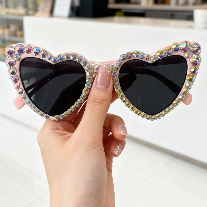 Rhinestone Heart-Shaped Sunglasses Bowlift