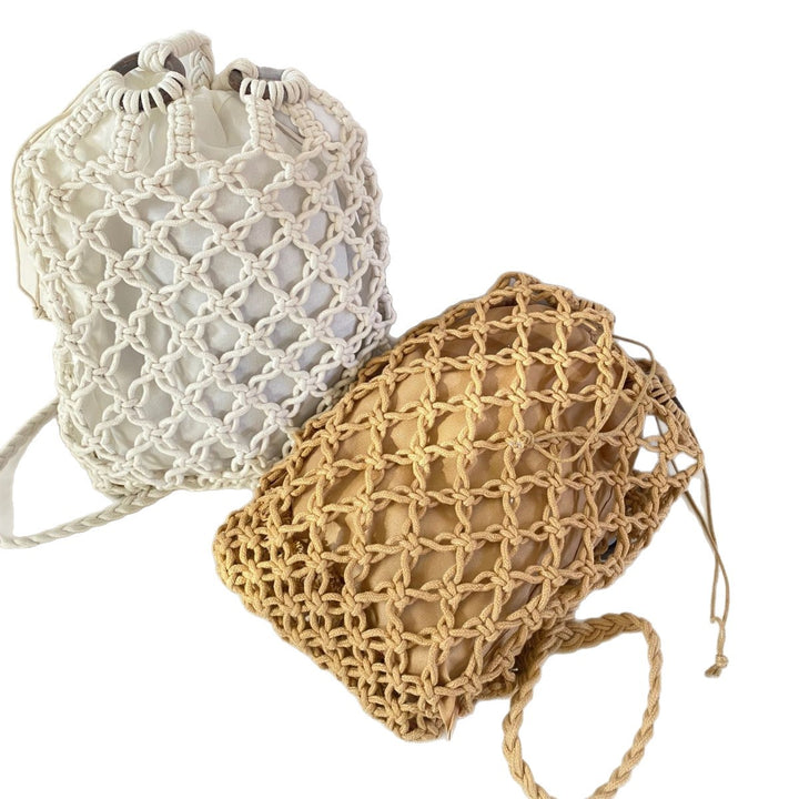 Hand-knotted mesh bag with decorative wooden rings Bowlift