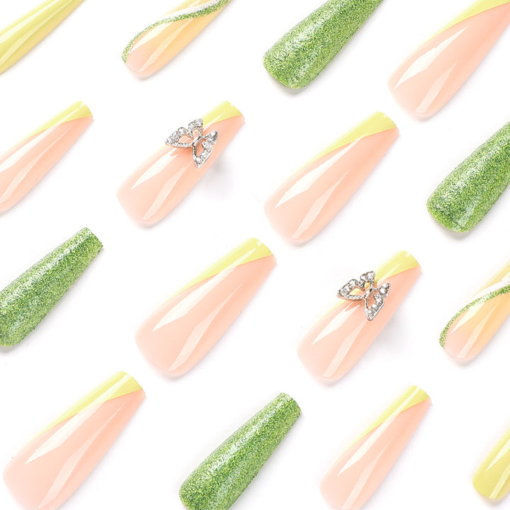 Glittering artificial nails with butterfly design Bowlift