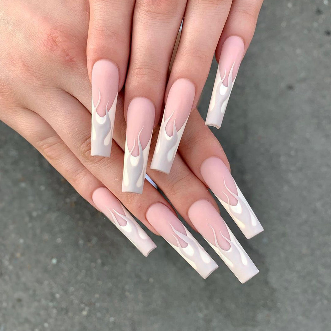 Artistic Nail Extensions in Elegant Flame Design Bowlift