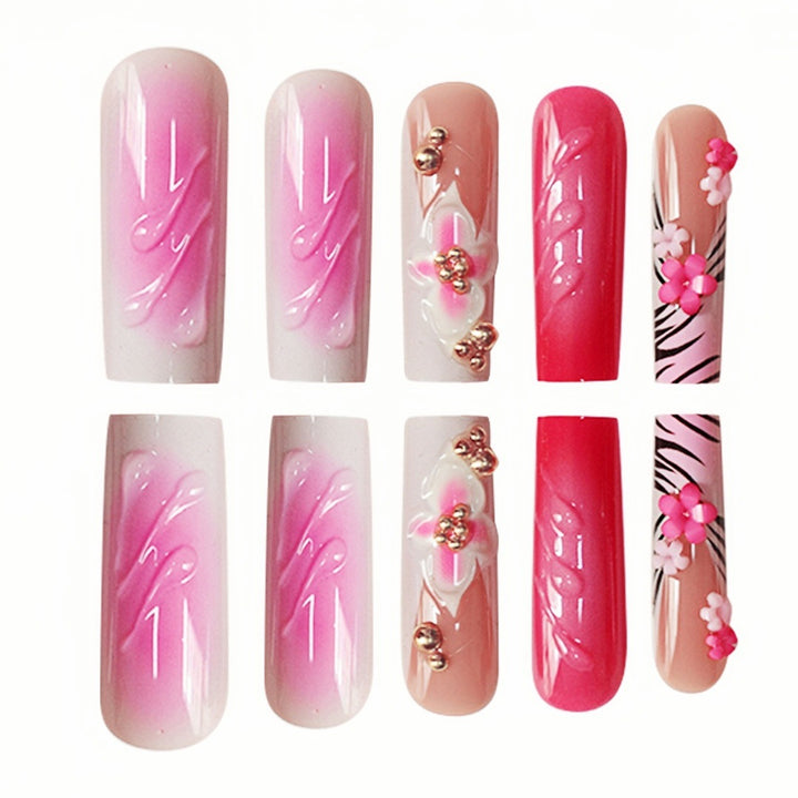 Floral Acrylic Press-On Nail Art Extensions Bowlift