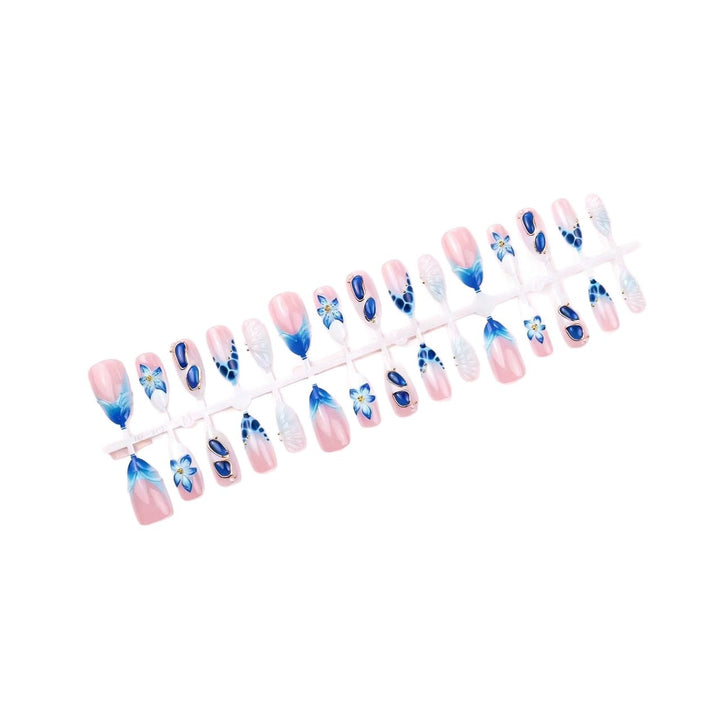 Artistic Press-On Nail Tips Set with Floral and Geometric Patterns Bowlift