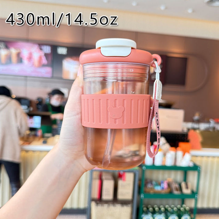 Women insulated drinking bottle with non-slip silicone ring and integrated straw Bowlift