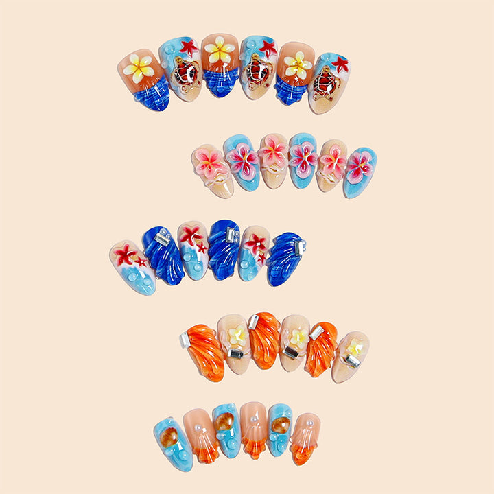 Artificial nails in maritime design with 3D embellishments Bowlift
