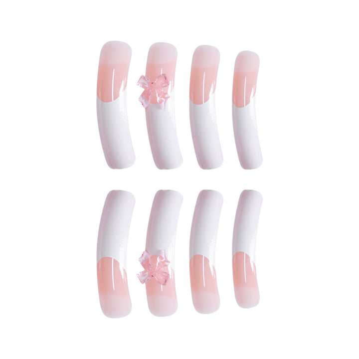 Elegant French Tip Press-On Nails with Bow Accents Bowlift