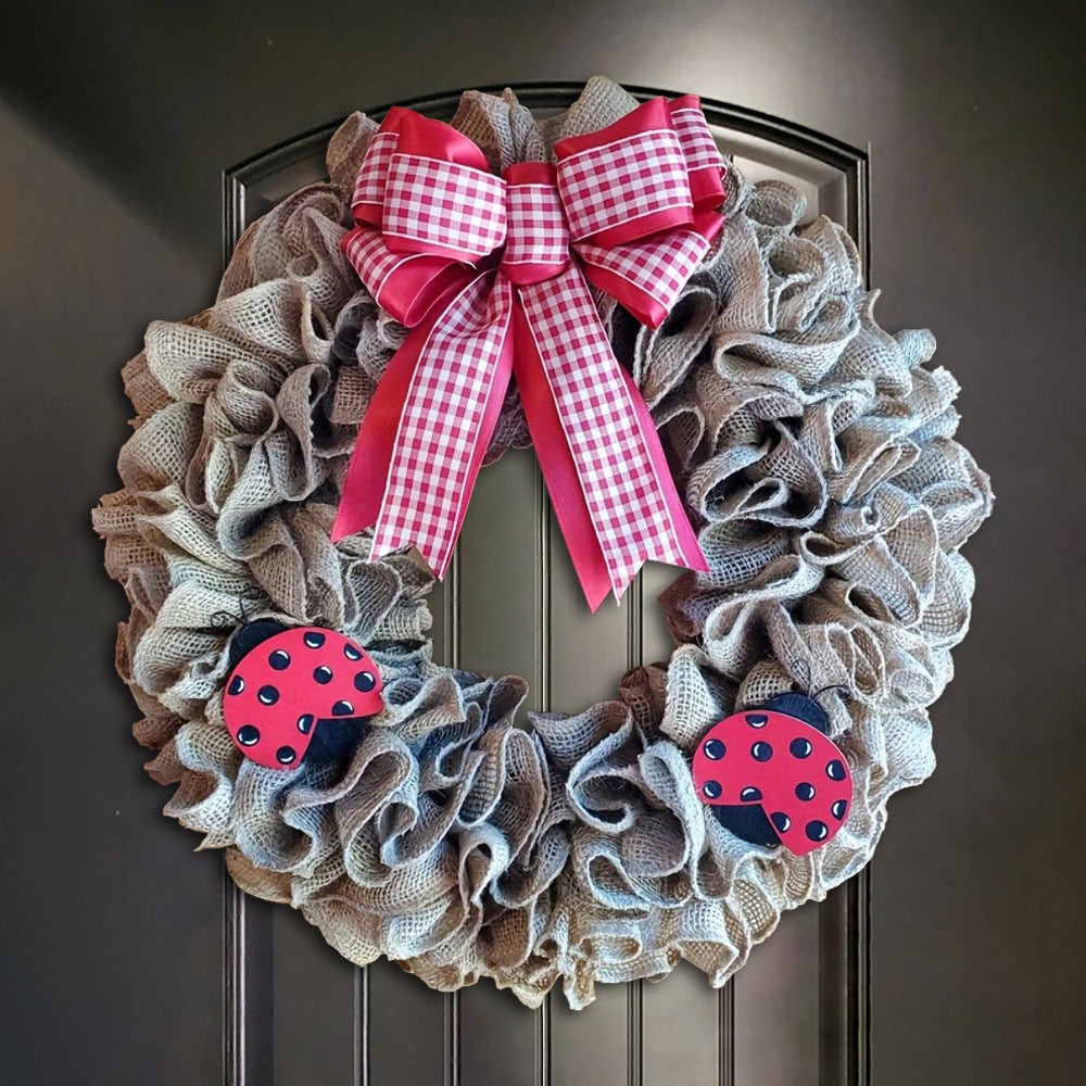 Unisex nan rustic burlap spring wreath with daisy ornament and gingham bow Bowlift