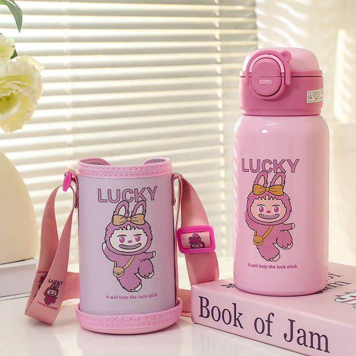 Women Insulated Water Bottle with Practical Carry Strap and Playful Design Bowlift