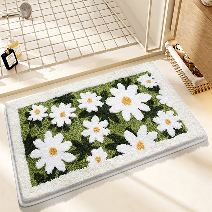 Plush Floral Design Bath Mat Bowlift