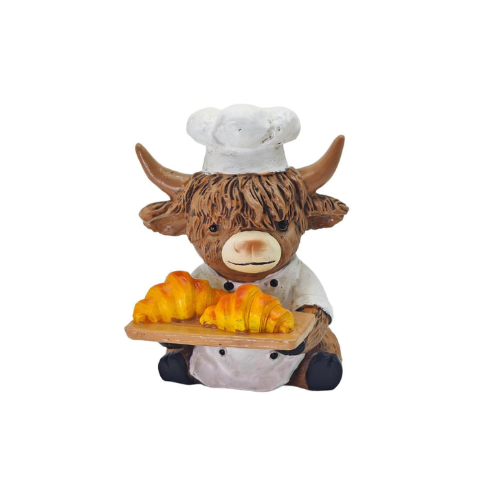 Decorative Highland Cattle Figure in Chef Outfit Bowlift
