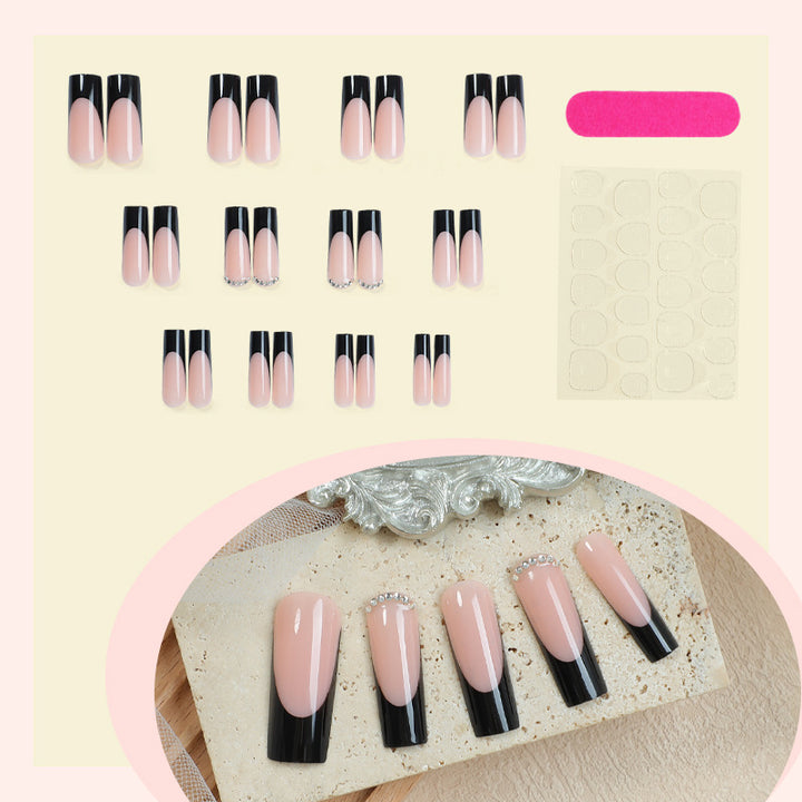 Glossy Press-On Nail Set with Stylish French Tip Design Bowlift