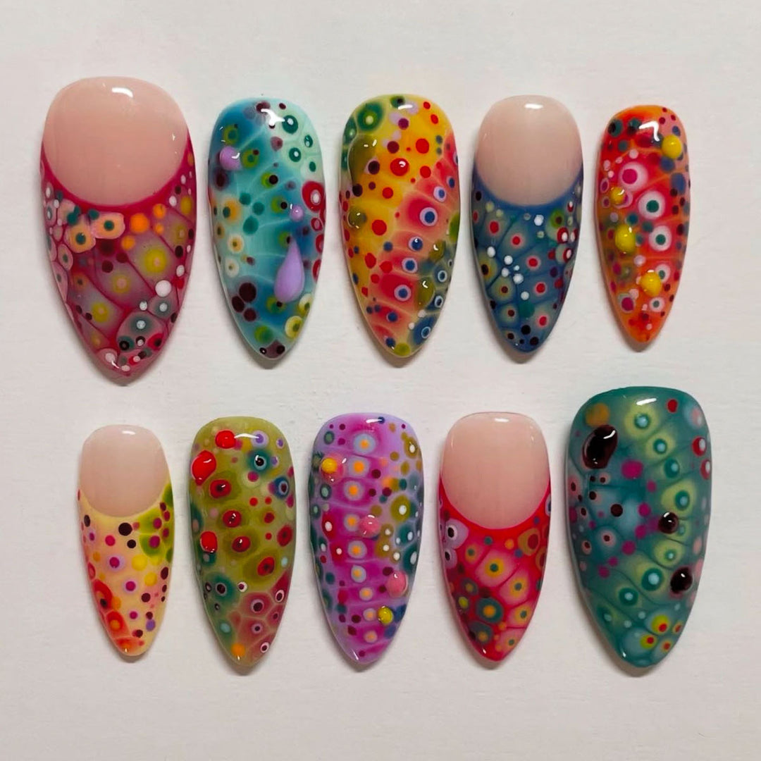 Colorful Artistic Press-On Nail Set Bowlift