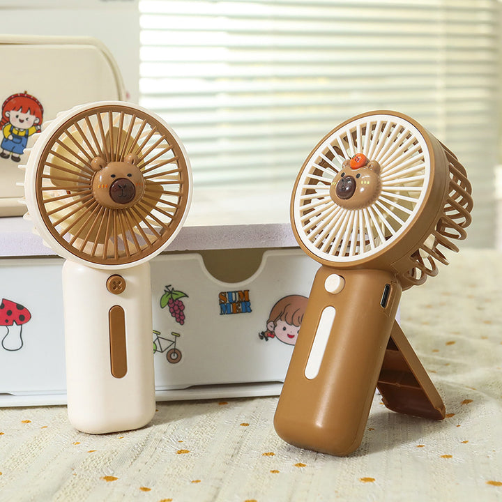 Unisex portable rechargeable USB hand fan with cute bear design and stand Bowlift