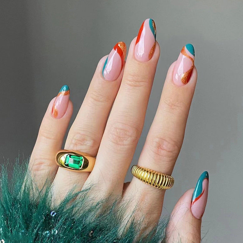 Artificial nail art with creative gradient and glitter elements Bowlift