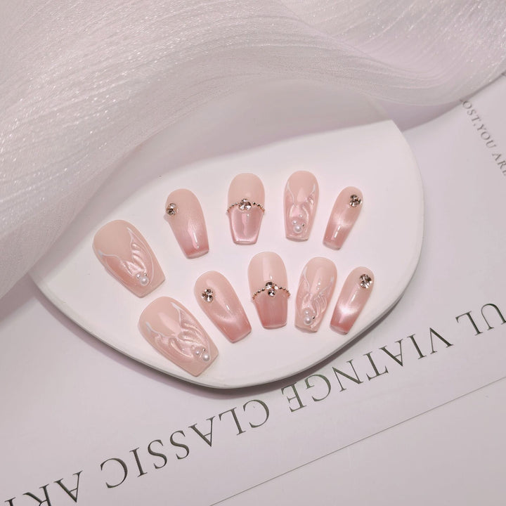 Elegant French Tip Press-On Nails Bowlift