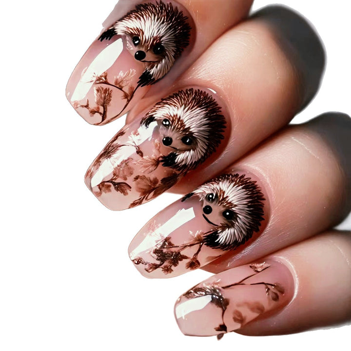 Artificial nails with cute hedgehog design Bowlift