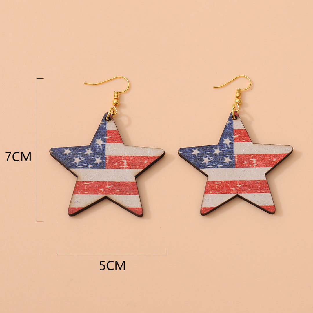 Women's nan star-shaped patriotic wooden dangle earrings with distressed flag print Bowlift