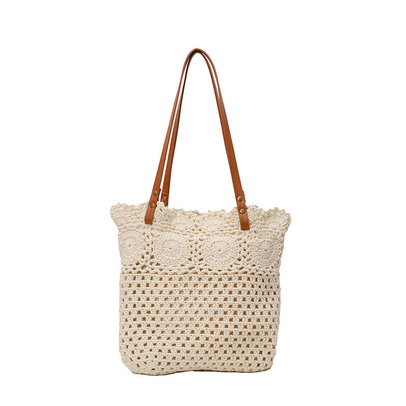 Macrame shopping bag with leather handles Bowlift