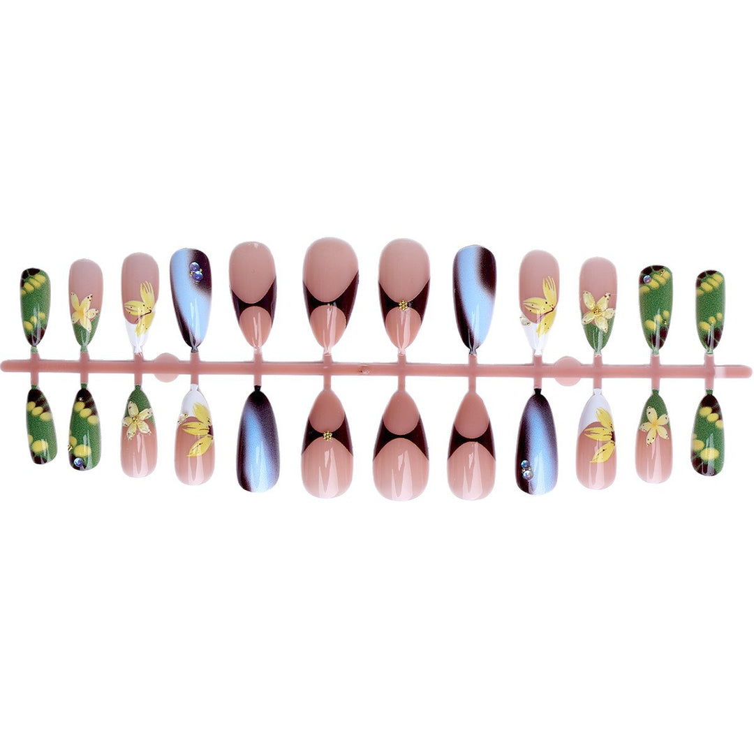 Artificial nails with handcrafted floral designs Bowlift