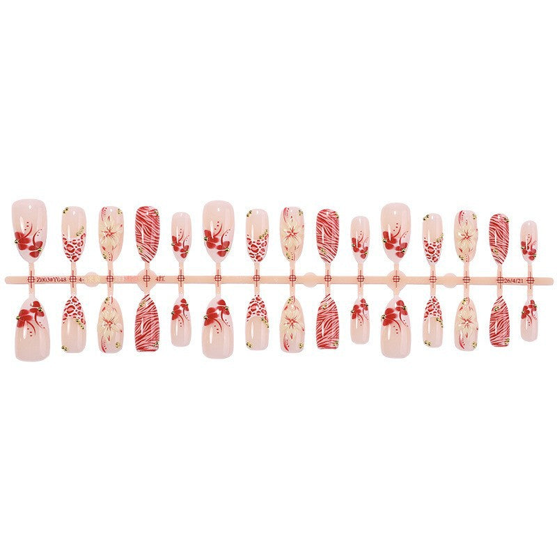 Artificial Nail Set with Floral Design and Gold Accents Bowlift