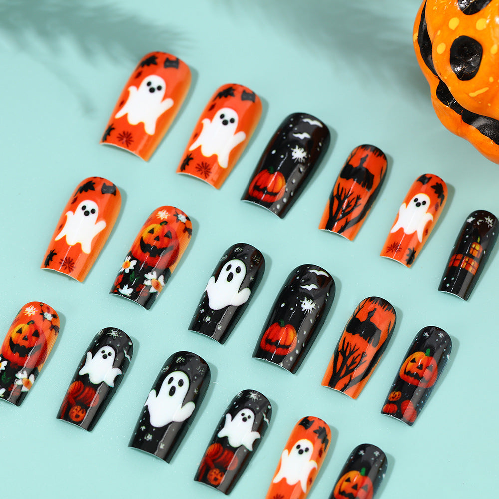 Creative Halloween Art Nails with Ghost and Pumpkin Design Bowlift