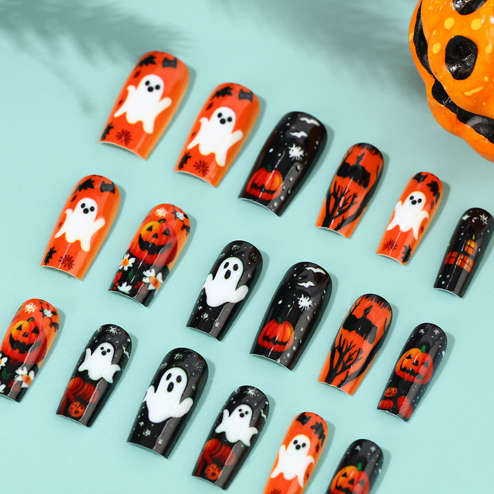 Creative Halloween Art Nails with Ghost and Pumpkin Design Bowlift