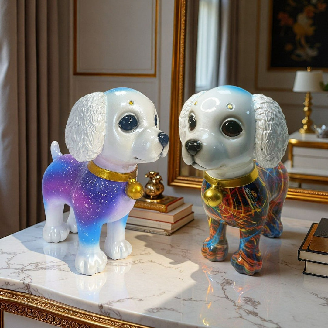 Artful dog sculpture with colorful design Bowlift
