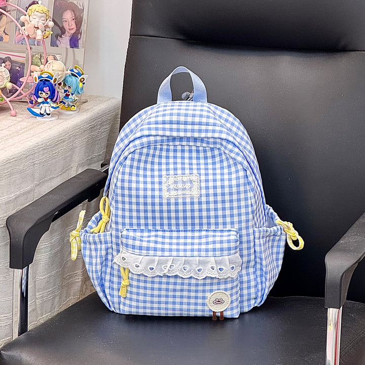 Cute Gingham Print School Backpack Bowlift