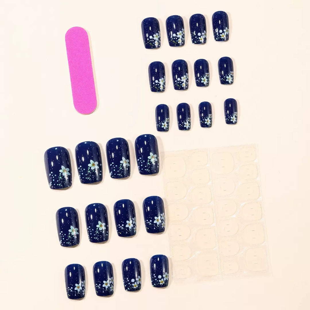 Acrylic nail set with elegant flower design and glitter accents Bowlift