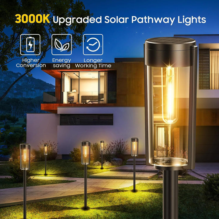 Weatherproof Outdoor Solar Pathway Lantern with Vintage Filament Bulb Effect and Heavy Duty Ground Stake Bowlift