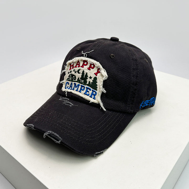 Men's Distressed Embroidered Camping Cap Bowlift