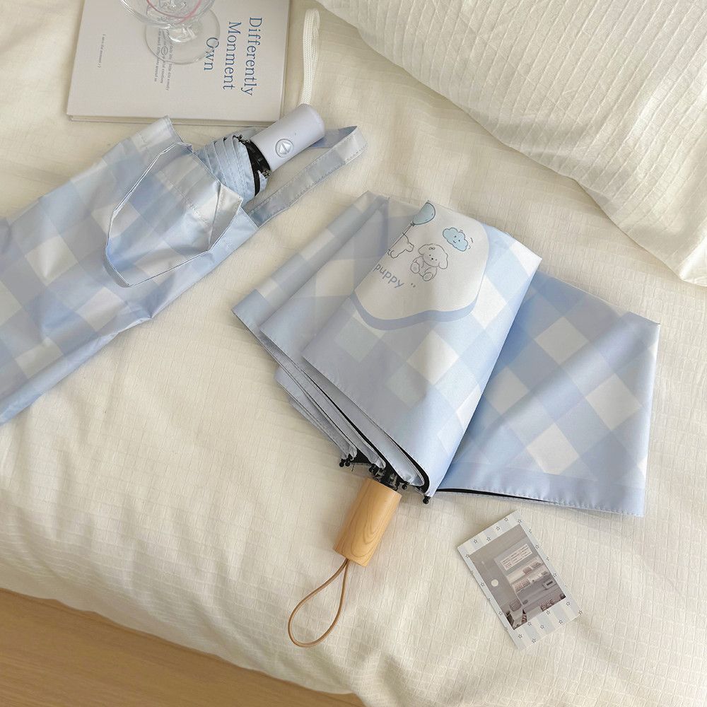 Ladies Automatic Folding Umbrella with Playful Dog Design Bowlift