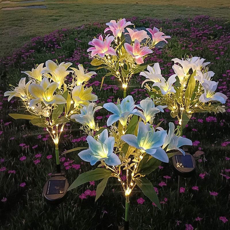 Solar-Powered LED Artificial Lily Garden Stake Light Bowlift