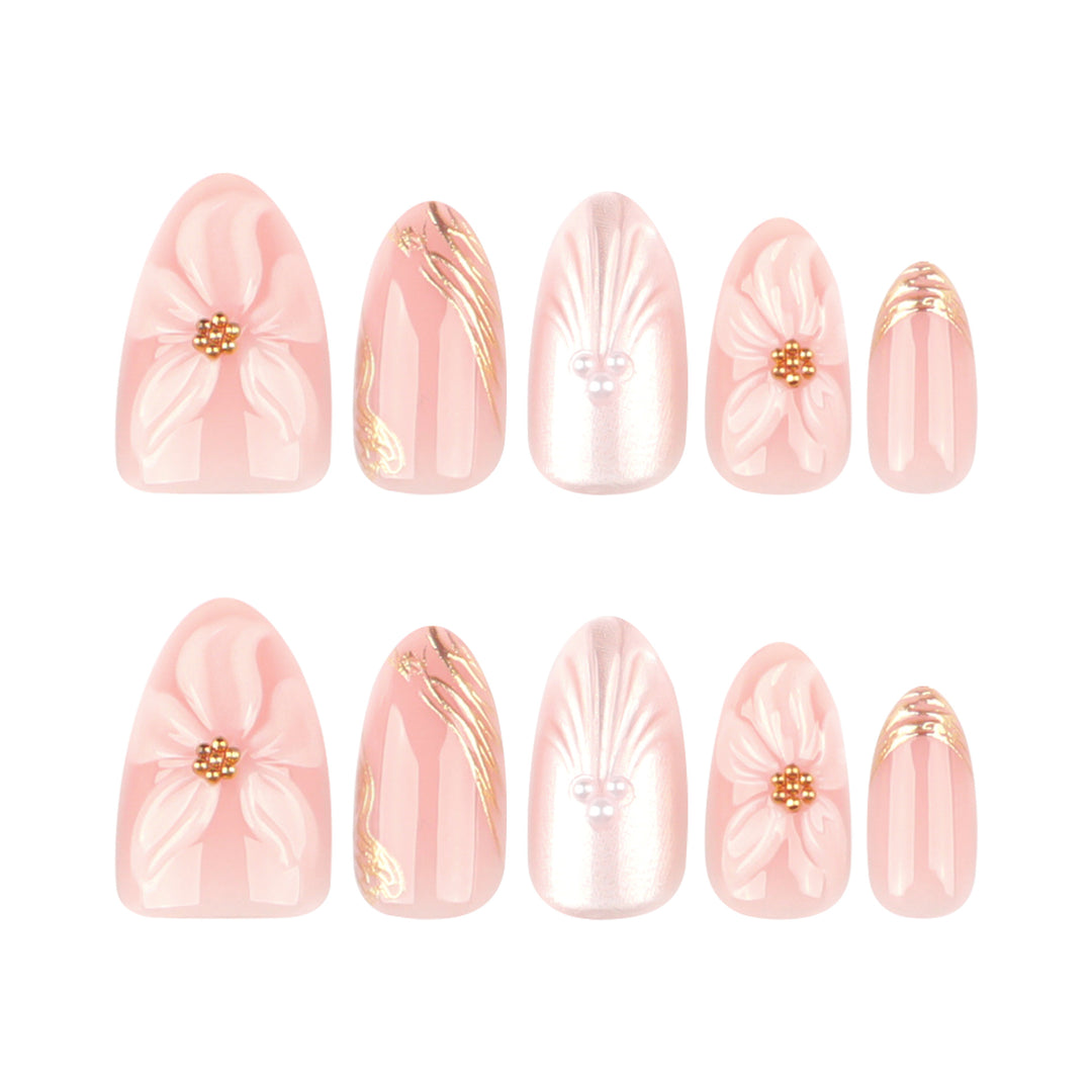 Artificial Press-On Nails with Elegant Flower Design Bowlift